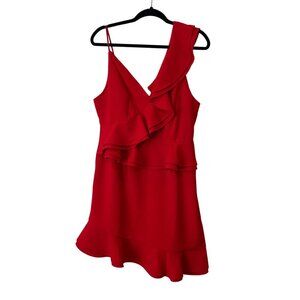 O.P.T Size L Red Sleeveless Ruffle Mini Dress Asymmetrical Hemline